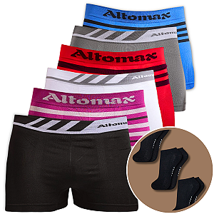 Kits De Cuecas Altomax e 1 Brinde De Par De Meia Soquete Preta Cores Variadas
