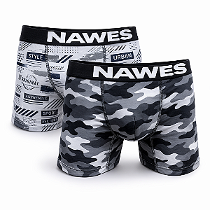 Cueca Boxer Adulto Kit C/2 em Microfibra Estampada Nawes N23