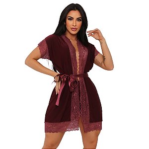 Robe Sensual Manga Curta Rendado Romantic