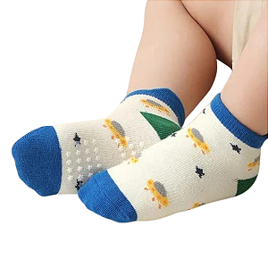 Kit De Meia Infantil Antiderrapante de Bebê 0-2 Anos de Menino Estampadas