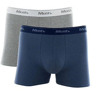 Kit C/2 Cuecas Boxer Plus Size Em Algodão Azul/Cinza Mash 110.18