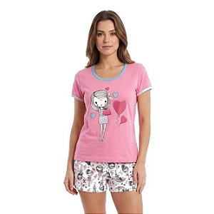 Pijama Feminino Com Manga Em Malha Princesinha Rosa Sleep 184