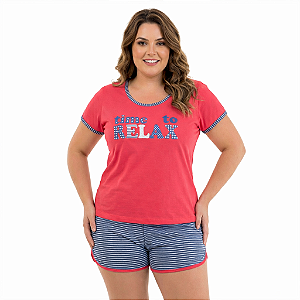 Pijama Feminino Plus Size Com Manga Em Malha Relax Sleep