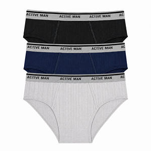 Kit C/3 Cueca Slip Plus Size em Algodão Suedine Canelado Active Men
