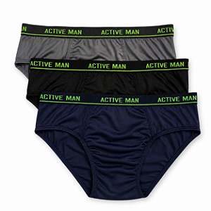 Kit C/3 Cueca Slip em Microfibra Active Men
