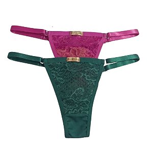 Kit 2 Calcinhas String Microfibra com Renda Alça Ajustável SORTIDO Fina Damma