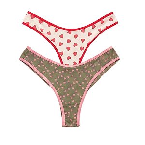 Kit 2 Calcinhas Fio Duplo Estampa Sortida com Detalhe Poliamida