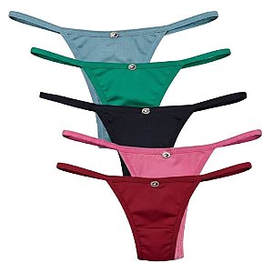 Kit 5 Calcinhas Tanga Ana Tira Fio Cores Sortidas com Detalhe em Strass e Poliamida