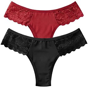 Kit 2 Calcinhas Fio Duplo com Detalhe em Renda Cores Sortidas Poliamida