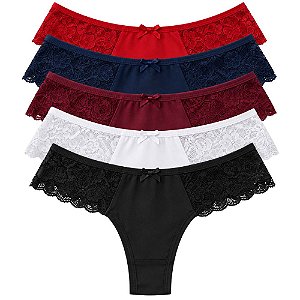 Kit 5 Calcinhas Fio Duplo com Detalhe em Renda Cores Sortidas Poliamida