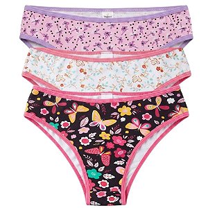 Kit 3 Calcinhas Algodão com Elastano Estampas Sortidas Ref.: 013 Pepper