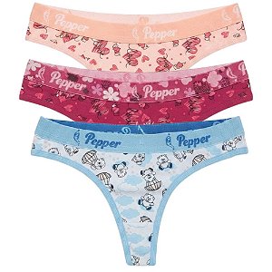 Kit 3 Calcinhas Cós com Elastano Algodão Estampas Sortidas Ref.: 003 Pepper