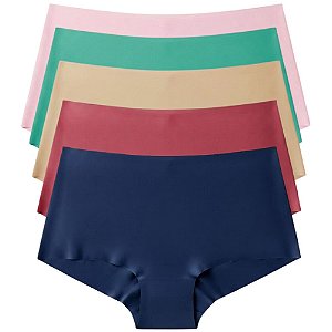 Kit 5 Calcinhas Boxer Laser Poliéster com Elastano Cores Sortidas