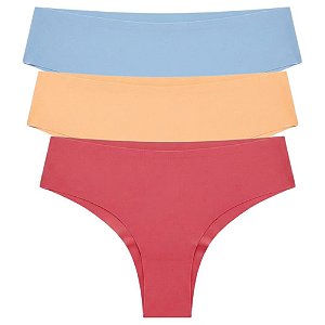 Kit 3 Calcinhas Tanga Laser Poliéster com Elastano Cores Sortidas