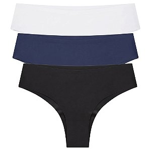 Kit 3 Calcinhas Tanga Laser Poliéster com Elastano Cores Sortidas