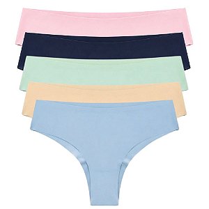 Kit 5 Calcinhas Tanga Laser Poliéster com Elastano Cores Sortidas