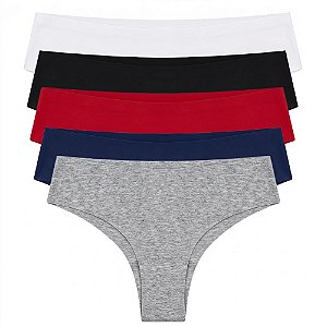 Kit 5 Calcinhas Tanga Laser Poliéster com Elastano Cores Sortidas