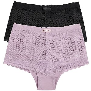 Kit 2 Calcinhas Pala Alta Rendado Poliamida Cores Sortidas Fina Damma
