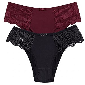 Kit 2 Calcinhas Tanga Renda nas Laterais com Laço Frontal Cores Sortidas