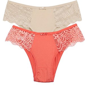 Kit 2 Calcinhas Tanga Renda nas Laterais com Laço Frontal Cores Sortidas