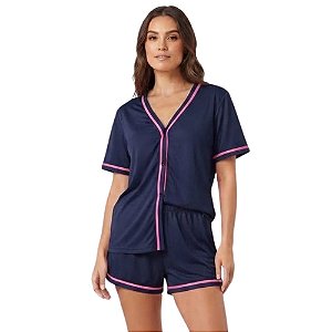 Pijama Americano Feminino Curto Camisa e Short Fechamento Frontal com Botões