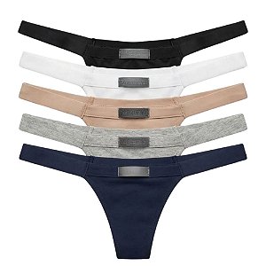 Kit 5 Calcinhas Biquini Laterais Finas com Elastano Cores Sortidas Fina Damma