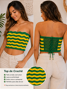 Top Tomara que Caia de Crochê Verde e Amarelo | Cores do Brasil | Veste P ao G