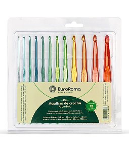 Kit Agulhas de Crochê Aluminio EuroRoma 12 Und