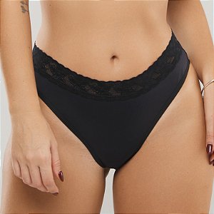 Calcinha Fio Dental Duplo Frente Inteira Em Microfibra Com Cós Em Renda