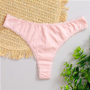 Calcinha Fio Dental Detalhes Renda Em Cotton