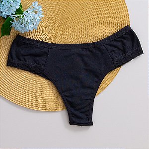 Calcinha Fio Dental Lateral Detalhes Renda Em Cotton