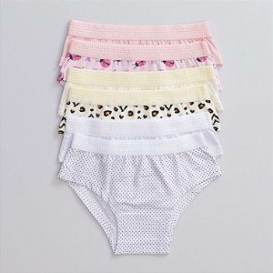 Kit Com 6un - Calcinha Caleçon Bainha Cotton Infantil
