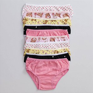 Kit com 10un - Calcinha Caleçon Viés Fechado Algodão Infantil