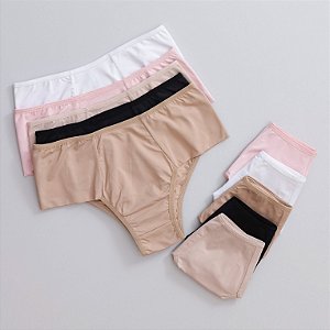 Kit Com 10un - Calcinha Larga Lateral Dupla Em Microfibra