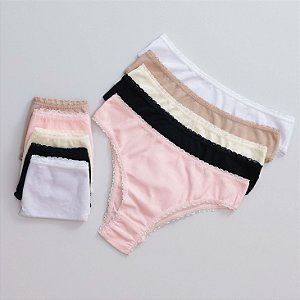 Kit Com 10un - Calcinha Tanga Detalhes Renda Em Cotton