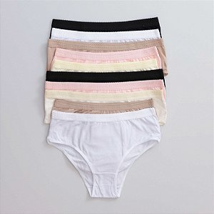 Kit Com 10un - Calcinha Cintura Alta De Barra Em Cotton