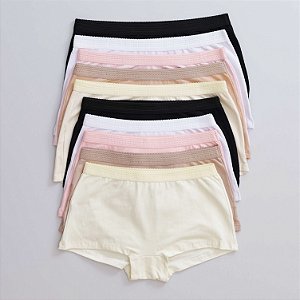 Kit com 10un - Calcinha Boyshort Em Cotton