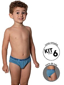 Kit Com 6 Cuecas Infantil Slip Algodão Com Cós