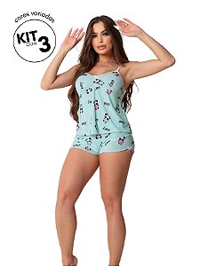 Kit 3 Pijama Baby Doll Liganete