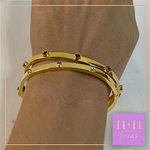 PULSEIRA COM 5 PONTOS TOPÁZIO SKY PRATA 950 COM BANHO DE OURO