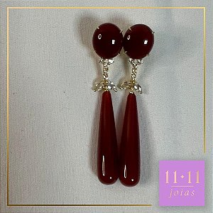 OPALA VERMELHA E TOPÁZIO INCOLOR PRATA 950 COM BANHO DE OURO