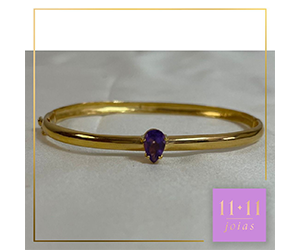 BRACELETE COM GOTA DE AMETISTA PRATA 950 COM BANHO DE OURO