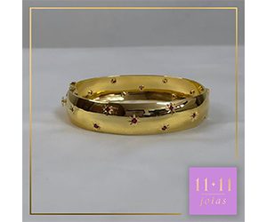 BRACELETE 18 PONTOS DE RUBI PRATA 950 COM BANHO DE OURO