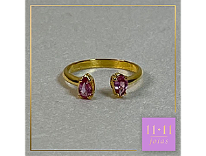 ANEL SAFIRA ROSA E SHAPE CORAÇÃO AMETISTA PRATA 950 COM BANHO DE OURO