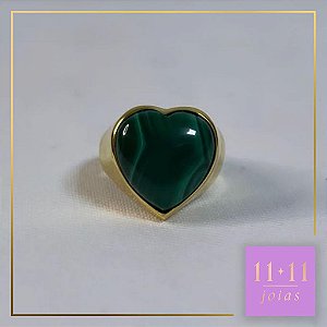 ANEL SHAPE CORAÇÃO MALAQUITA PRATA 950 COM BANHO DE OURO