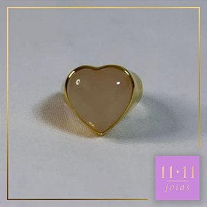 ANEL SHAPE CORAÇÃO QUARTZO ROSA PRATA 950 COM BANHO DE OURO