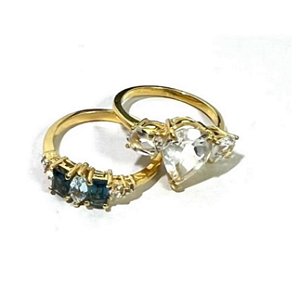 ANEL TOPÁZIO LONDON E TOPÁZIO SKY PRATA 950 COM BANHO DE OURO