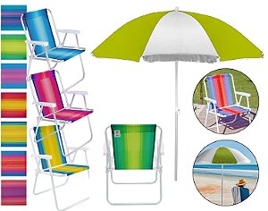 4 Cadeiras Praia Piscina Guarda Sol Proteção Articulado Uv