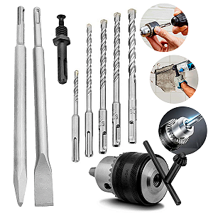 Kit 5 Brocas Mandril Talhadeira Ponteiro 250mm Martelete Linha Gbh 850w