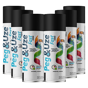 Tinta Spray Uso Geral Cor Preto Brilhante 300ml 6 Unidades